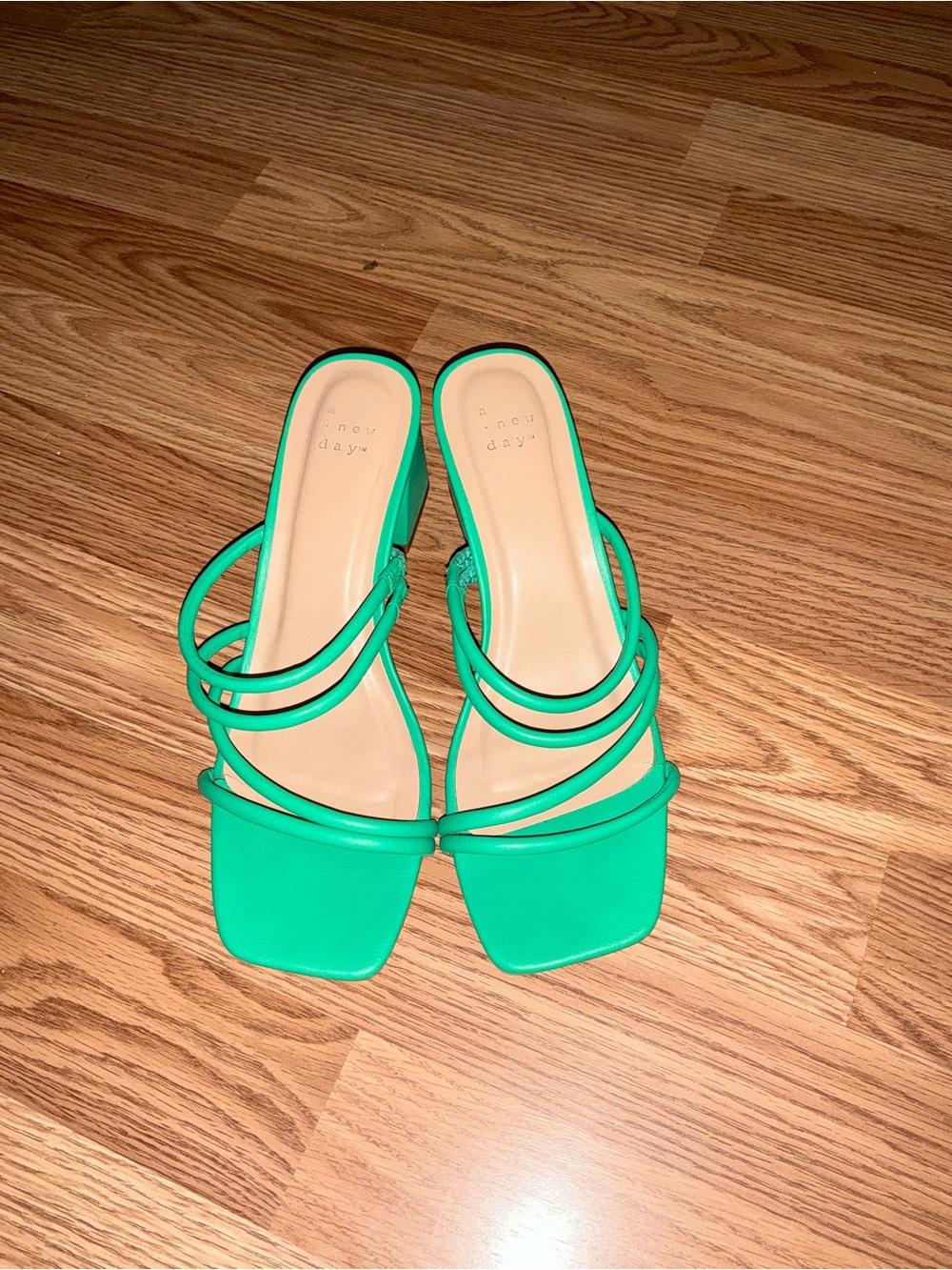 A New Day Teal Green Strappy Square-Toe Slide Heels Size 8 - Picture 2 of 8
